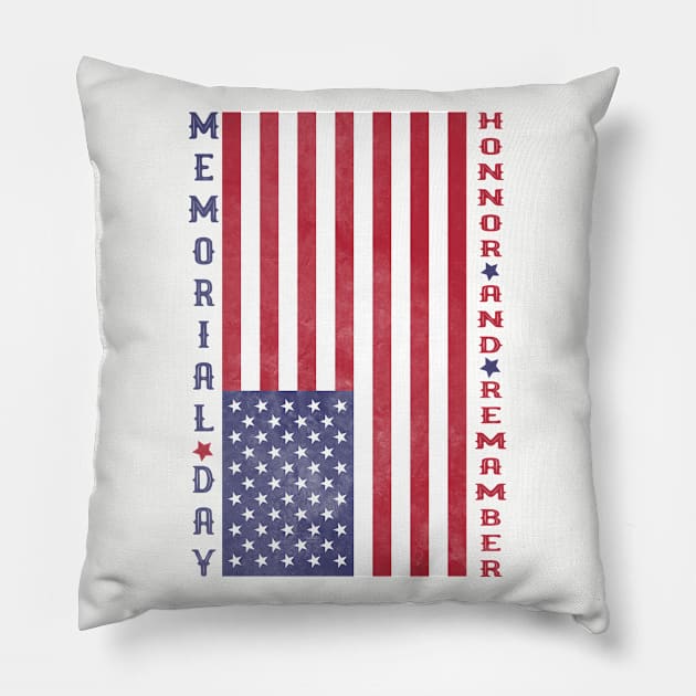 memorial day honor and remember vintage american flag Pillow by Attia17