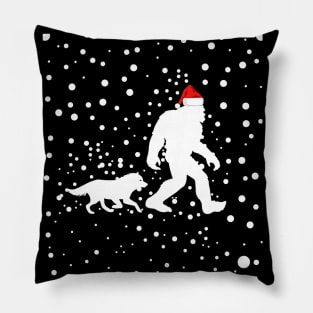 Bigfoot wearing a Santa Claus hat with a wolf  Christmas Gift Pillow