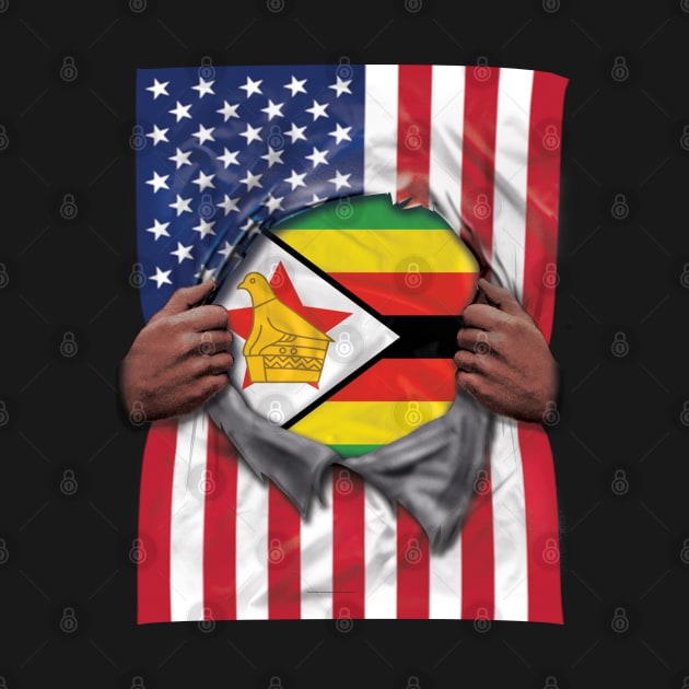 Zimbabwe Flag American Flag Ripped - Gift for Zimbabwean From Zimbabwe by Country Flags