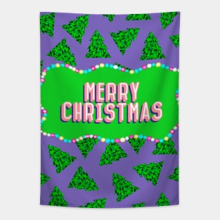 Geometric Christmas Tree with Purple Background Tapestry