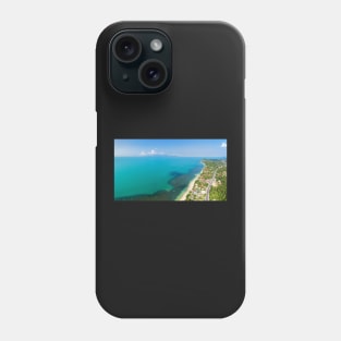 Aerial panoramic view of ocean, beach and blue cloudy sky Phone Case