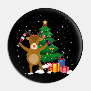 Funny Reindeer Drinking Wine Christmas Tree Pin