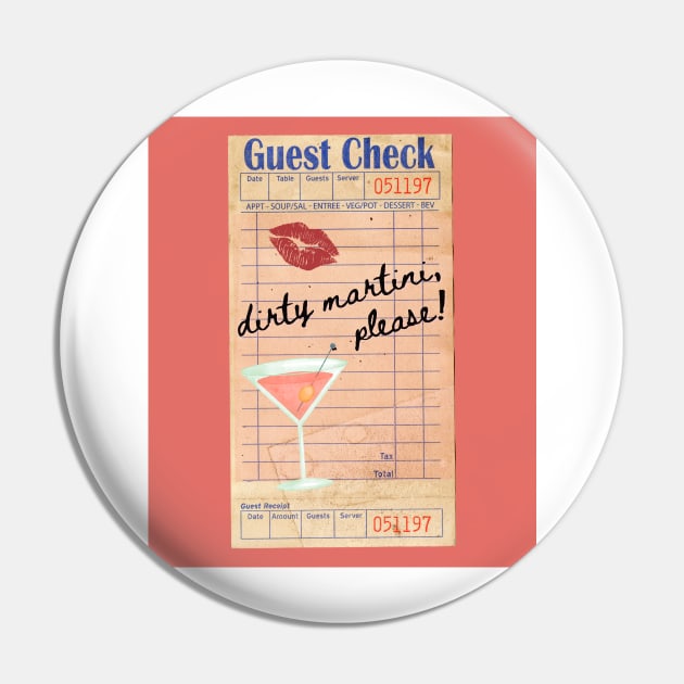 Dirty Martini Please Y2k Pink Guest Check Print Pin by madiwestdal