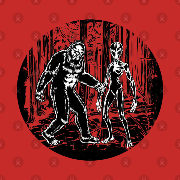 Discover Bigfoot and Alien Circle Graphic - Paranormal - T-Shirt