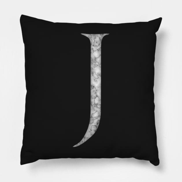 J in Roman White Marble Latin Alphabet Letter Sticker Pillow by SolarCross