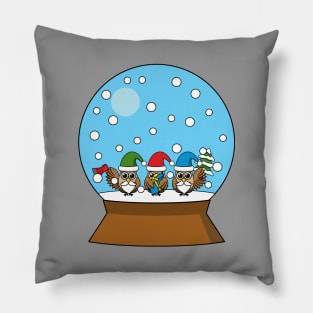 Snow Globe with Three Gnome Owls Pillow