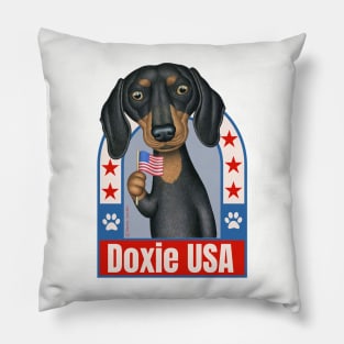 Doxie red white and blue flag America Dachshund USA love Pillow