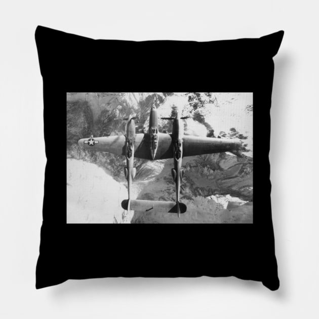 WWII, Aerial Photo Reconnaissance, P-38 Lightning Pillow by UltraQuirky