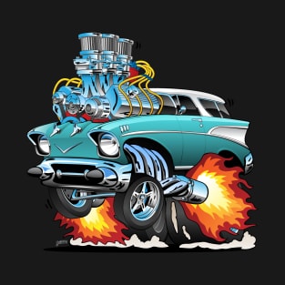 Classic Fifties Hot Rod Muscle Car Cartoon T-Shirt