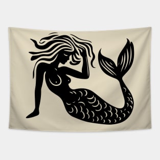 Woodcut Mermaid Tapestry