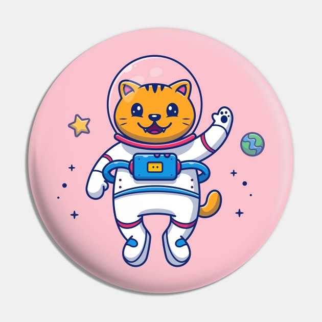 Cute Cat Astronaut Flying In Space Cartoon Pin by Catalyst Labs