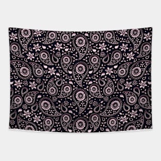 Beautiful Paisley Floral Pattern - Shades of Light Pink on Navy Blue Tapestry