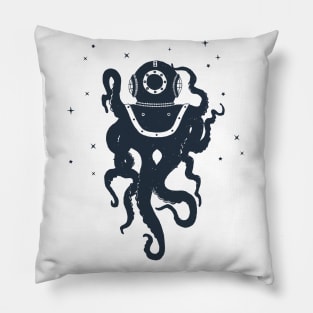 Creative Illustration With Octopus In Diving Helmet.  Adventure, And Nautical Pillow