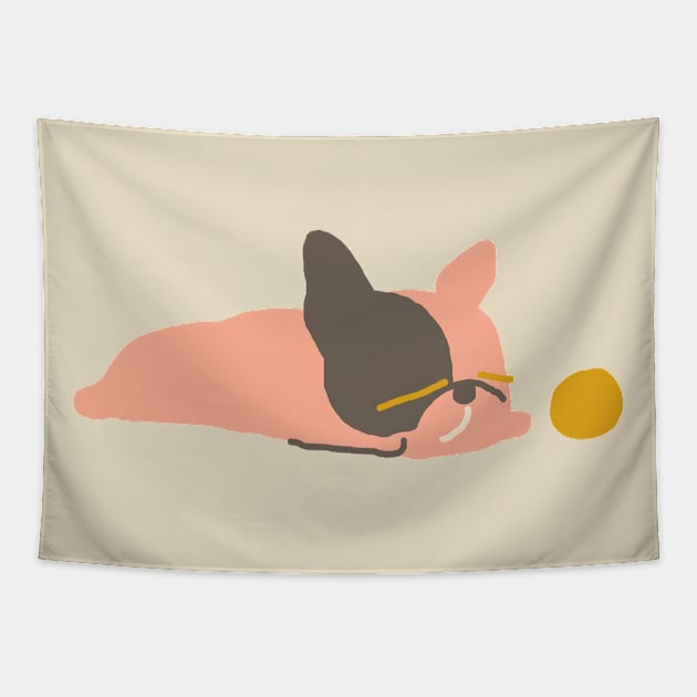 Bored Frenchie Abstract Tapestry by huebucket