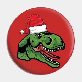 Santa Hat-Wearing T-Rex Funny Christmas Holiday Pin