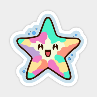 Happy smiling baby starfish with bubbles. Kawaii cartoon Magnet