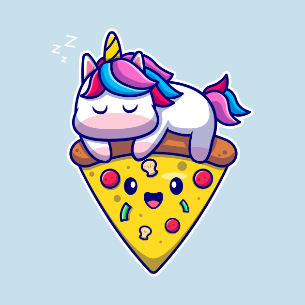 Cute Unicorn Sleeping On Pizza Cartoon by Catalyst Labs