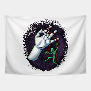 alien caught red handed illustration Tapestry