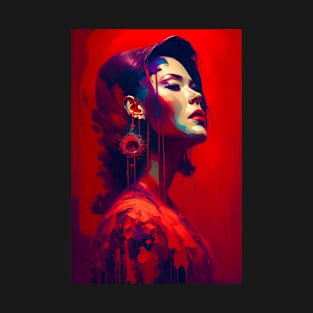 Lady In Red Acrylic Painting T-Shirt