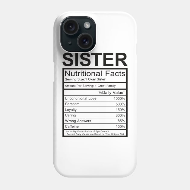 Sister Nutritional Facts Phone Case by DragonTees