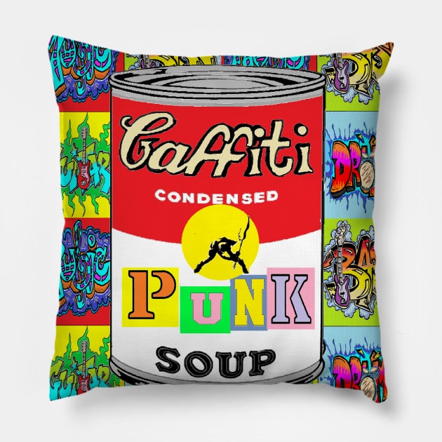 Punk 1960s Graphic Soup Pillow by LowEndGraphics