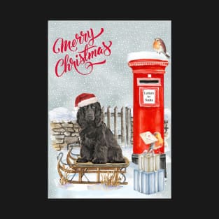 Black Cocker Spaniel Merry Christmas Santa Dog T-Shirt