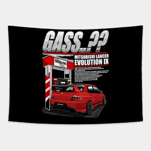 MITSUBISHI LANCER EVO IX ON GAS STATION-RED Tapestry