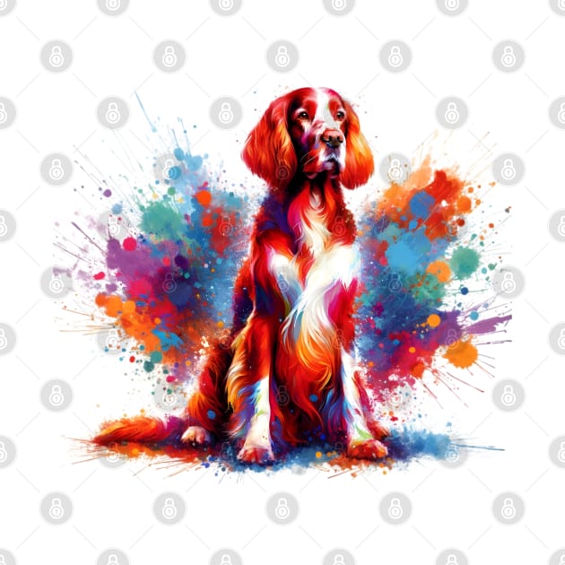 Colorful Irish Red and White Setter Artwork by ArtRUs