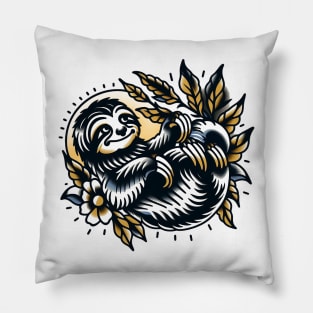 Sloth tattoo flash design Pillow