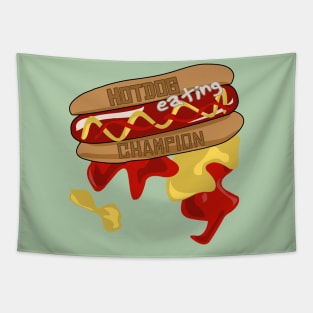 The Ultimate Hotdog Eating Champion - Deliciously Messy Design Tapestry