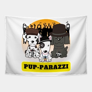 Pup-parazzi crowd - dalmatian bull terrier and black sheepdog Tapestry