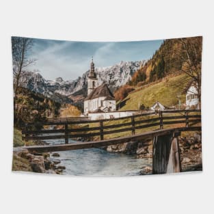 SCENERY 90 - Town Bridge Morning Lake Mountain Tapestry