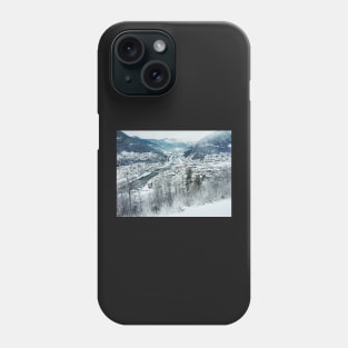 Wintertime - View on Snow-Covered Scandinavian Valley and Town Phone Case