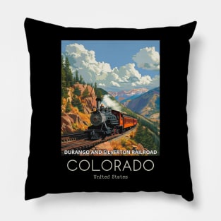 A Vintage Travel Illustration of the Durango and Silverton Narrow Gauge Railroad - Colorado - US Pillow