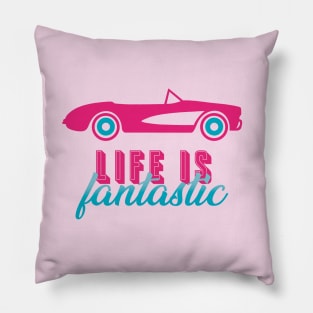 Life Is Fantastic: Pink Convertibles Pattern Pillow