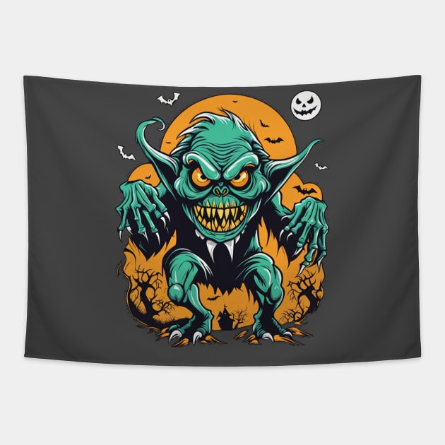 Scary halloween monster grinning design for party gift for him her friend Tapestry by Edgi