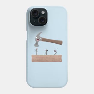 Cute, funny hammer and nails woodwork cartoon illustration Phone Case