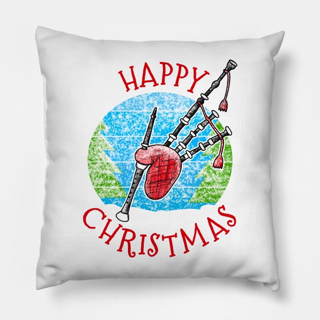 Christmas Bagpipes Scottish Musician Xmas 2022 Pillow by doodlerob