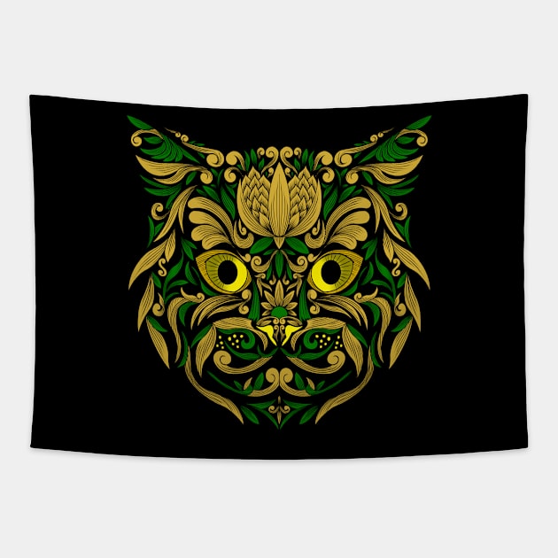 My Cat Decoration Gold and Green Tapestry by Flank Ivan