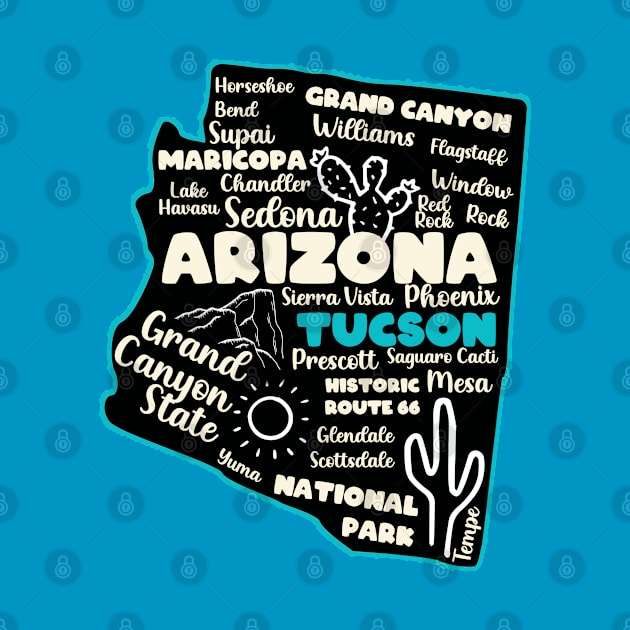 Tucson Arizona map  Arizona tourism Tucson AZ by BoogieCreates