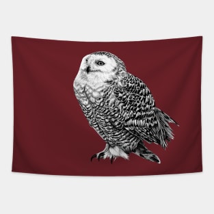 Snowy Owl - black and white animal illustration Tapestry