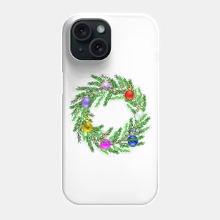 Lifelike Christmas wreath with many gradient colored baubles Phone Case