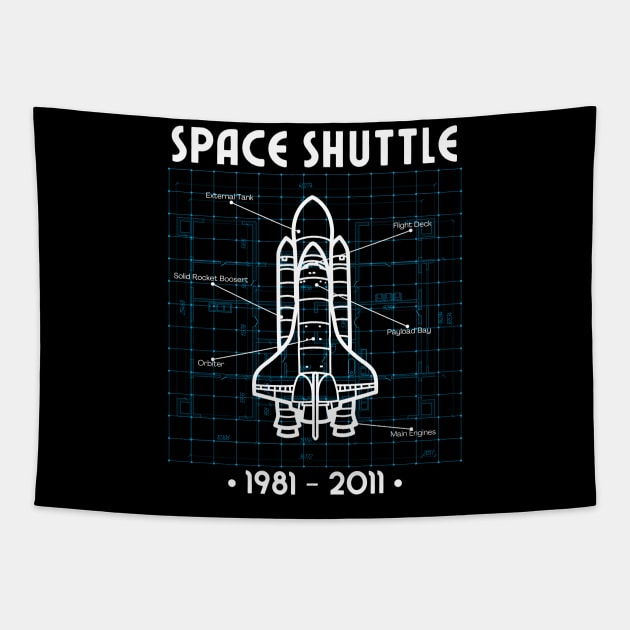 Space Shuttle Rocket Blueprint Spaceship Tapestry by Foxxy Merch