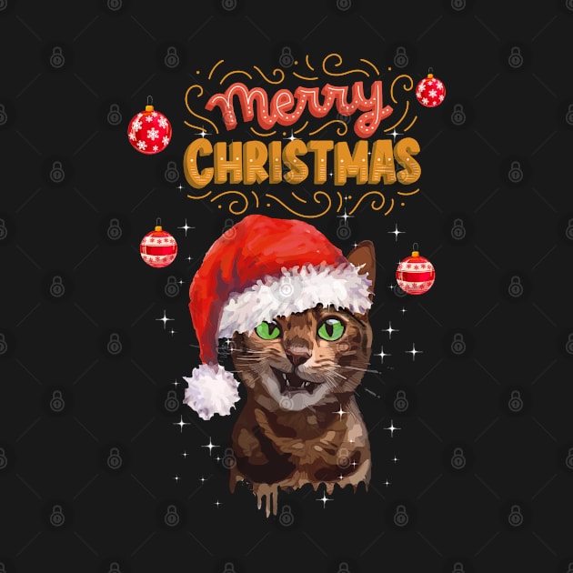 Funny cat face meow Christmas humor, merry Christmas by Collagedream