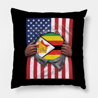 Zimbabwe Flag American Flag Ripped - Gift for Zimbabwean From Zimbabwe Pillow