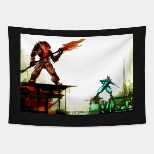 Shattered Interspecies Encounter Print Tapestry