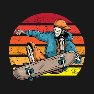 Vintage Skateboarder Skeleton with Skateboard Skater T-Shirt