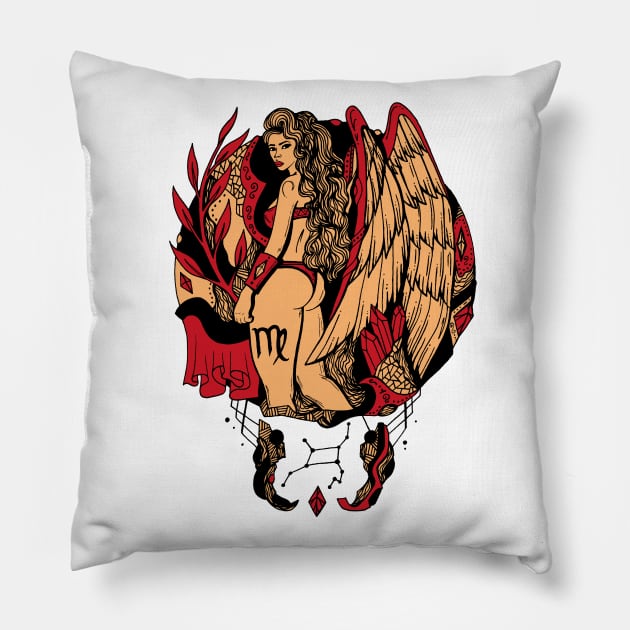 Red and Cream Virgo Beauty Pillow by kenallouis