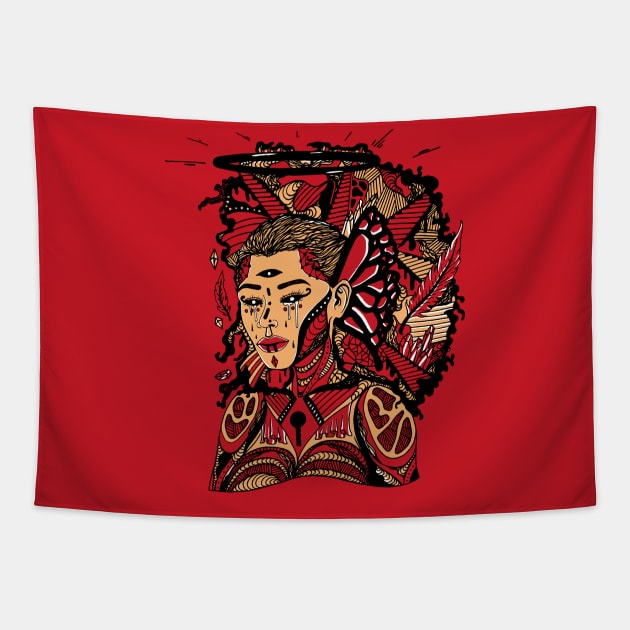 Red Cream Jupiter Cries Tapestry by kenallouis