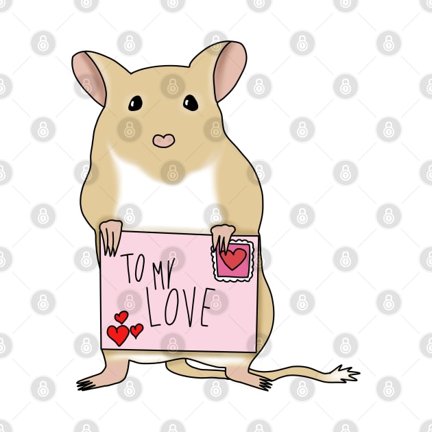 Cute golden gerbil holding love letter by Becky-Marie